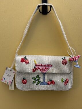 Handcrafted Beaded White Cherry Martini Shoulder Bag NWT Tik Tok Viral